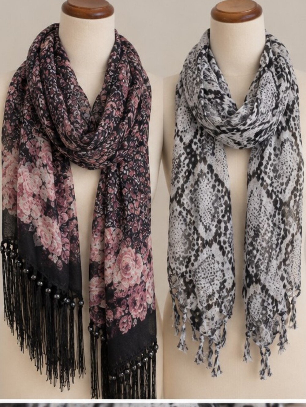 Maurices Pink Floral & Black Fringe Scarf (Pair) NWT